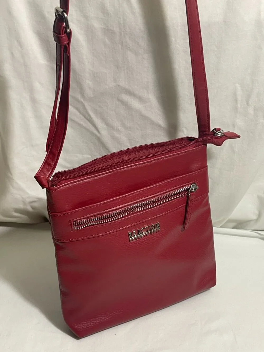 Kenneth Cole Reaction Red Crossbody Bag Faux Leather Adjustable Strap Purse